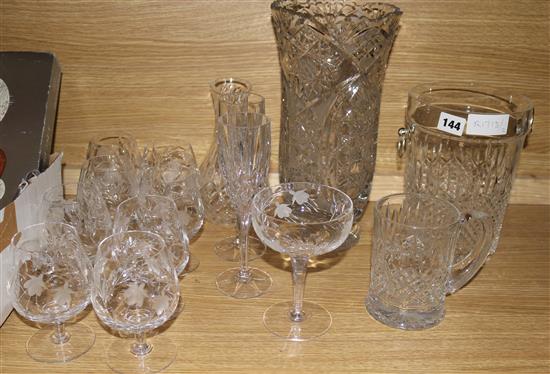 A set of eight Stuart fuschia pattern glass goblets and sundry cut glassware